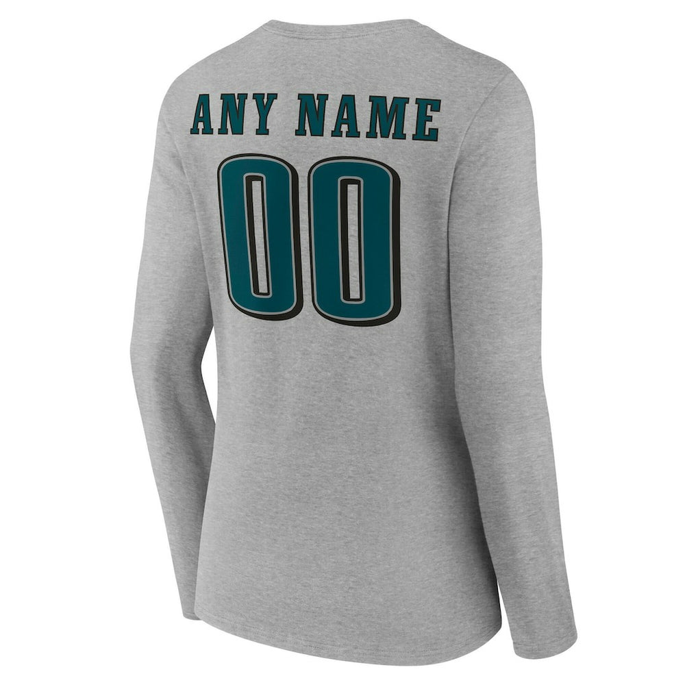 Philadelphia Eagles Women's Team Authentic Personalized Name & Number Long Sleeve V-Neck T-Shirt Gray