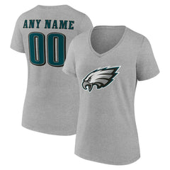 Philadelphia Eagles Women's Team Authentic Personalized Name & Number V-Neck T-Shirt Gray