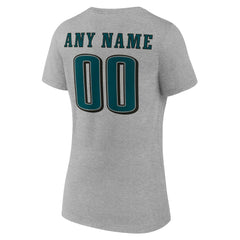 Philadelphia Eagles Women's Team Authentic Personalized Name & Number V-Neck T-Shirt Gray