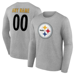 Pittsburgh Steelers Team Authentic Personalized Name & Number Long Sleeve T-Shirt Gray
