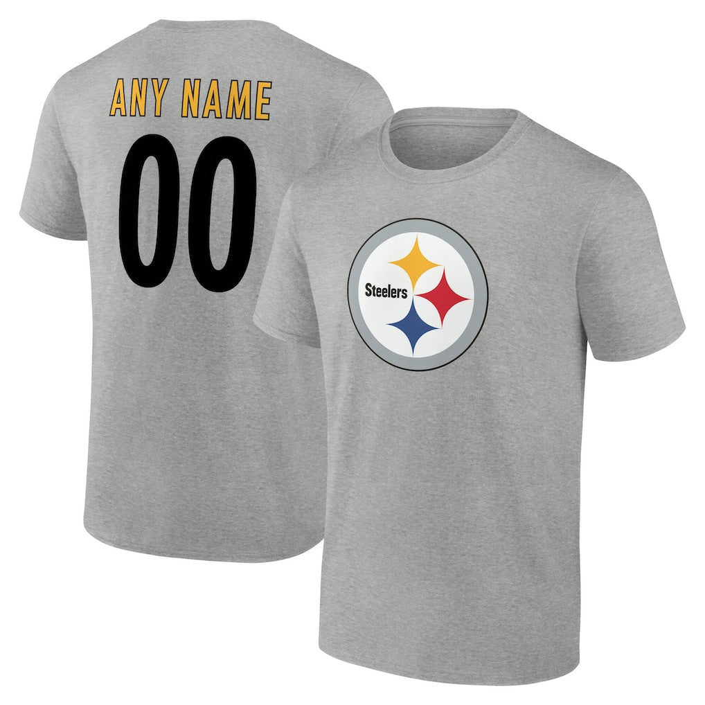 Pittsburgh Steelers Team Authentic Personalized Name & Number T-Shirt Gray