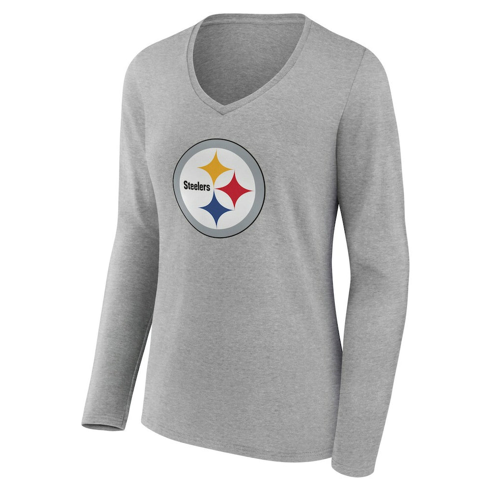 Pittsburgh Steelers Women's Team Authentic Personalized Name & Number Long Sleeve V-Neck T-Shirt Gray