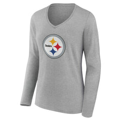 Pittsburgh Steelers Women's Team Authentic Personalized Name & Number Long Sleeve V-Neck T-Shirt Gray