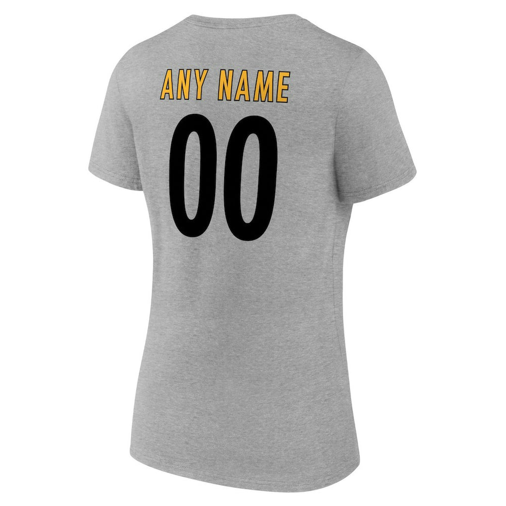 Pittsburgh Steelers Women's Team Authentic Personalized Name & Number V-Neck T-Shirt Gray