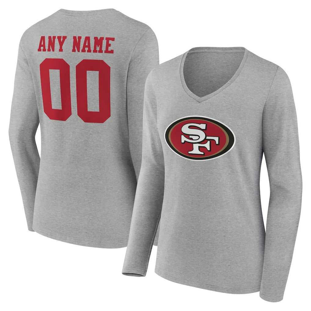 San Francisco 49ers Women's Team Authentic Personalized Name & Number Long Sleeve V-Neck T-Shirt Gray