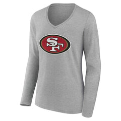 San Francisco 49ers Women's Team Authentic Personalized Name & Number Long Sleeve V-Neck T-Shirt Gray