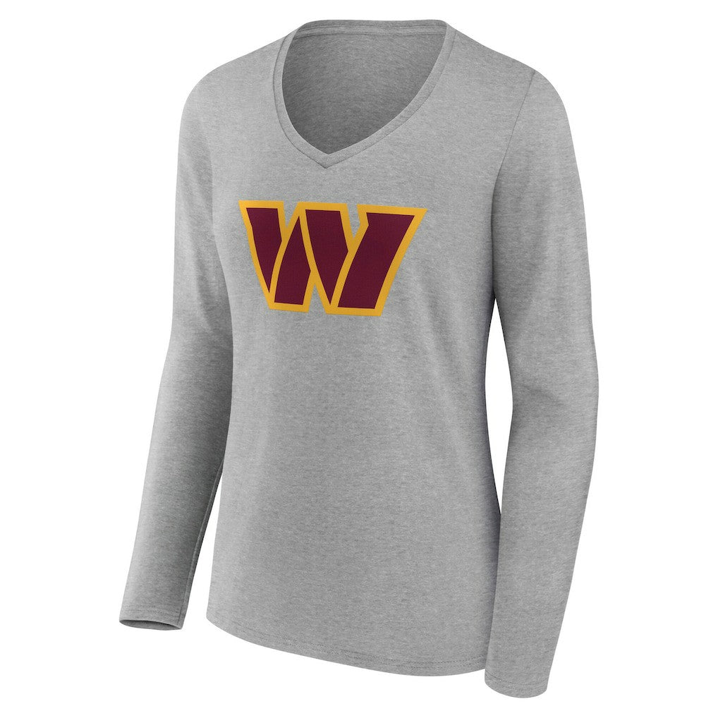 Washington Commanders Women's Team Authentic Personalized Name & Number Long Sleeve V-Neck T-Shirt Gray