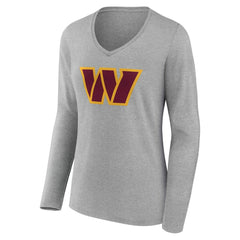 Washington Commanders Women's Team Authentic Personalized Name & Number Long Sleeve V-Neck T-Shirt Gray