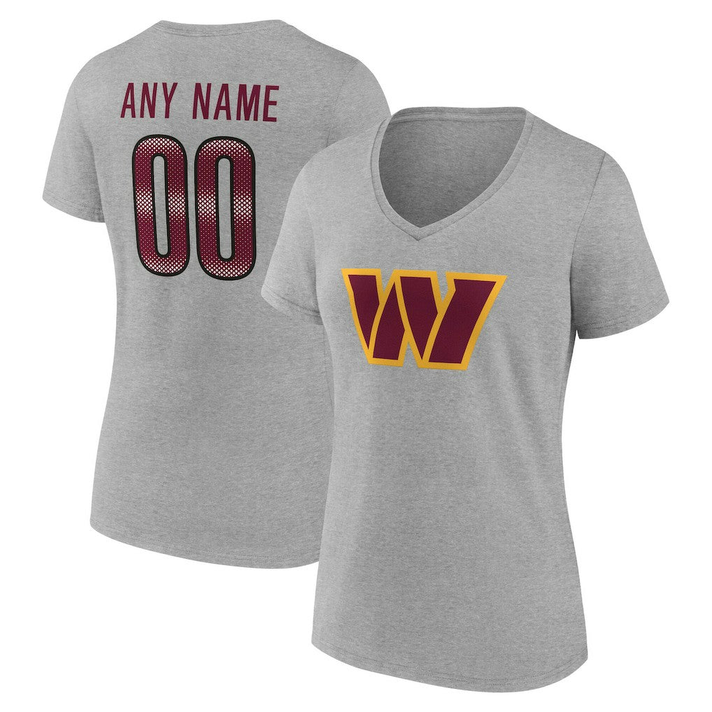 Washington Commanders Women's Team Authentic Personalized Name & Number V-Neck T-Shirt Gray