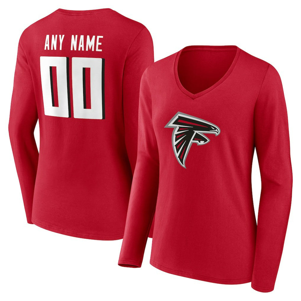 Atlanta Falcons Women's Team Authentic Personalized Name & Number Long Sleeve V-Neck T-Shirt Red