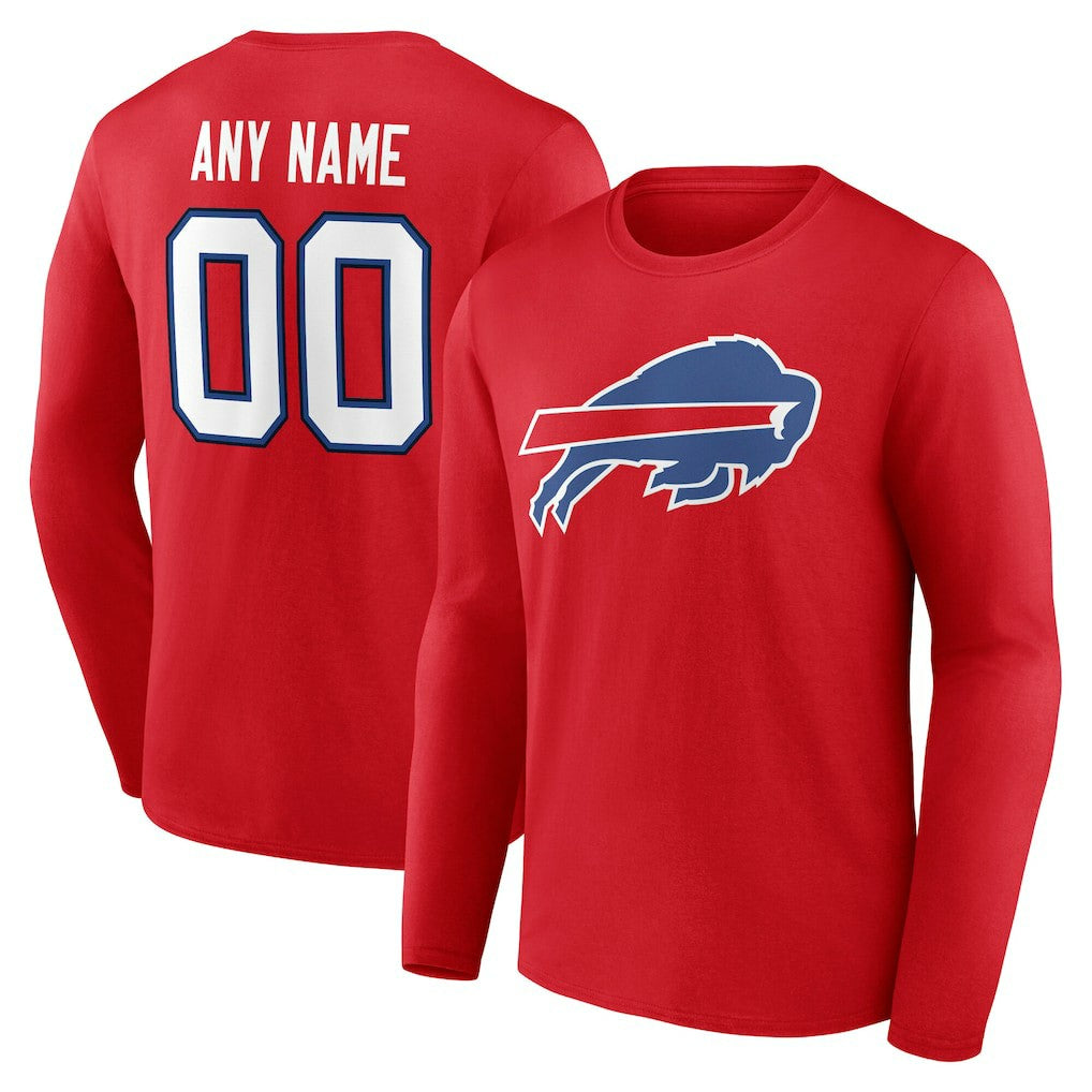 Buffalo Bills Team Authentic Personalized Name & Number Long Sleeve T-Shirt Red