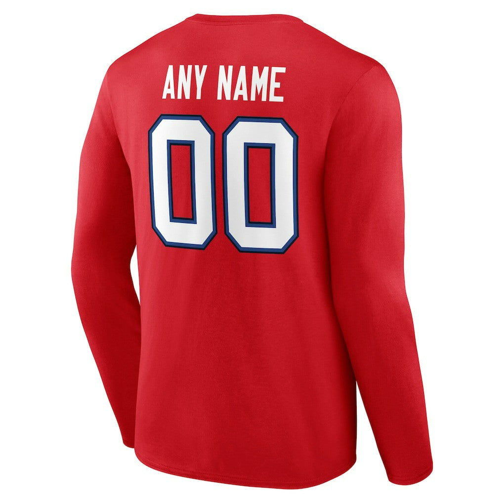 Buffalo Bills Team Authentic Personalized Name & Number Long Sleeve T-Shirt Red