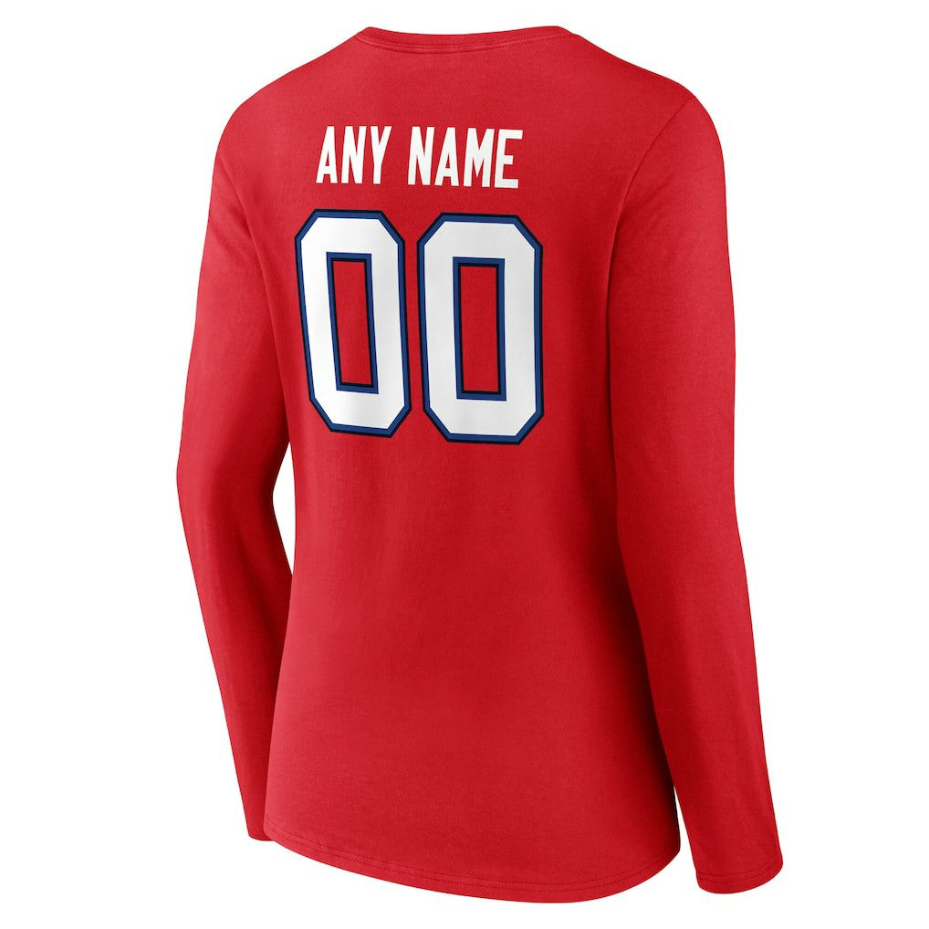 Buffalo Bills Women's Team Authentic Personalized Name & Number Long Sleeve V-Neck T-Shirt Red