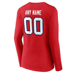 Buffalo Bills Women's Team Authentic Personalized Name & Number Long Sleeve V-Neck T-Shirt Red