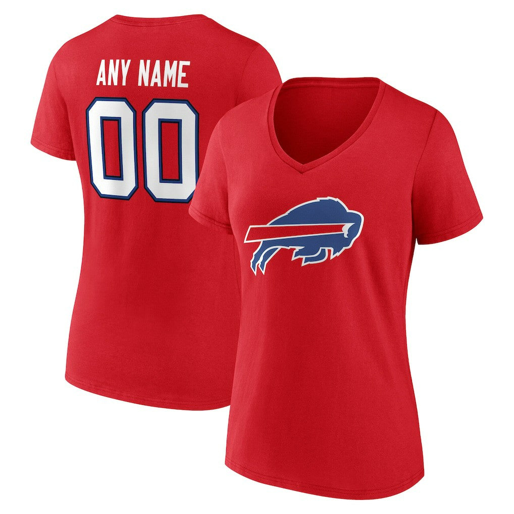 Buffalo Bills Women's Team Authentic Personalized Name & Number V-Neck T-Shirt Red