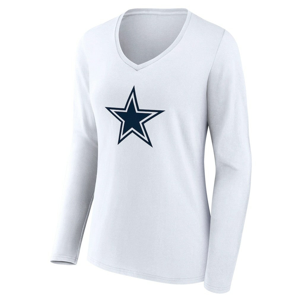 Dallas Cowboys Women's Team Authentic Personalized Name & Number Long Sleeve V-Neck T-Shirt White