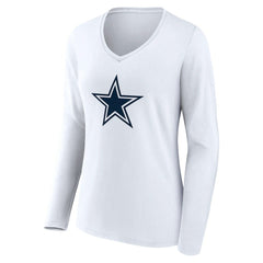 Dallas Cowboys Women's Team Authentic Personalized Name & Number Long Sleeve V-Neck T-Shirt White