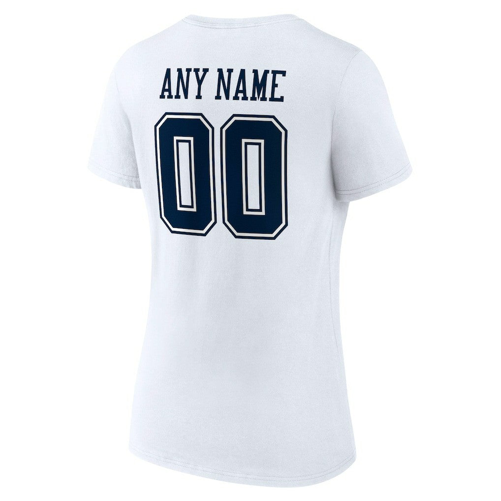 Dallas Cowboys Women's Team Authentic Personalized Name & Number V-Neck T-Shirt White