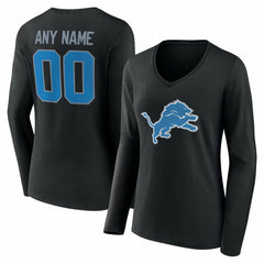 Detroit Lions Women's Team Authentic Personalized Name & Number Long Sleeve V-Neck T-Shirt Black