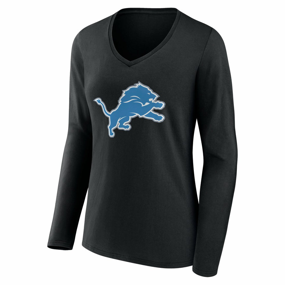 Detroit Lions Women's Team Authentic Personalized Name & Number Long Sleeve V-Neck T-Shirt Black