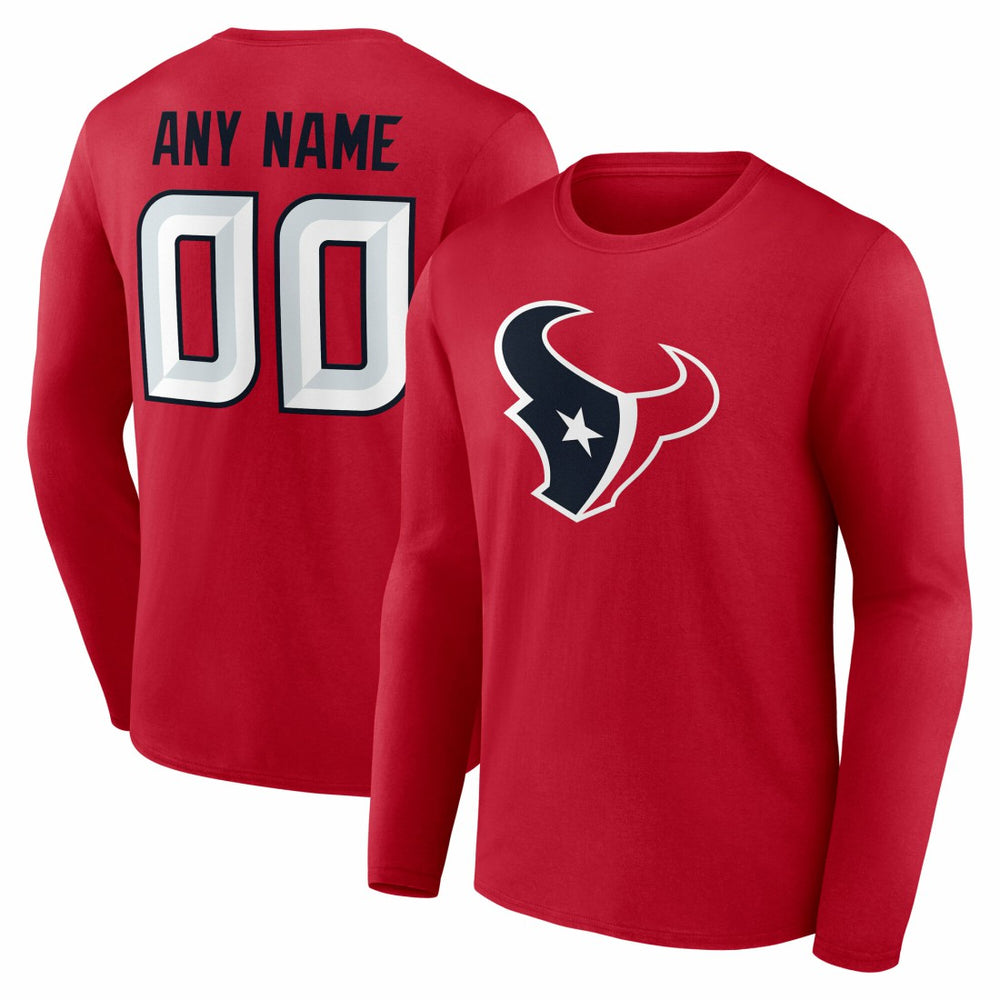 Houston Texans Team Authentic Personalized Name & Number Long Sleeve T-Shirt Red