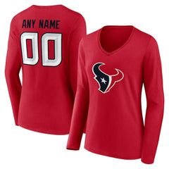 Houston Texans Women's Team Authentic Personalized Name & Number Long Sleeve V-Neck T-Shirt Red