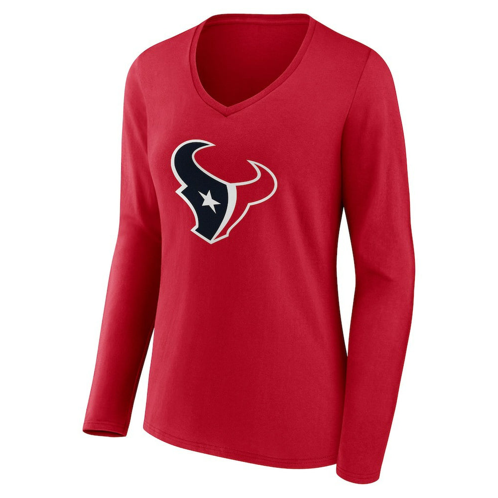 Houston Texans Women's Team Authentic Personalized Name & Number Long Sleeve V-Neck T-Shirt Red