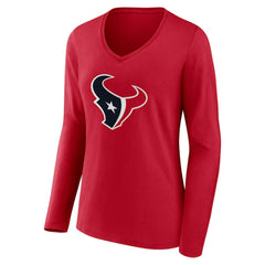 Houston Texans Women's Team Authentic Personalized Name & Number Long Sleeve V-Neck T-Shirt Red