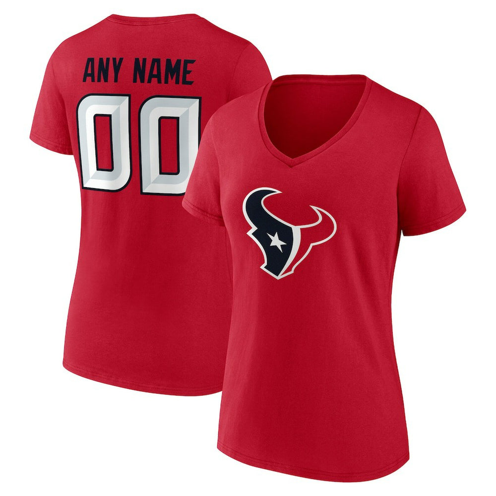 Houston Texans Women's Team Authentic Personalized Name & Number V-Neck T-Shirt Red