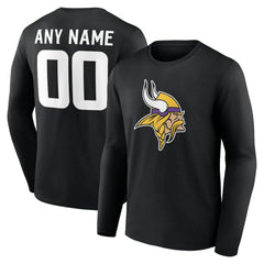 Minnesota Vikings Team Authentic Personalized Name & Number Long Sleeve T-Shirt Black