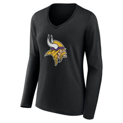 Minnesota Vikings Women's Team Authentic Personalized Name & Number Long Sleeve V-Neck T-Shirt Black