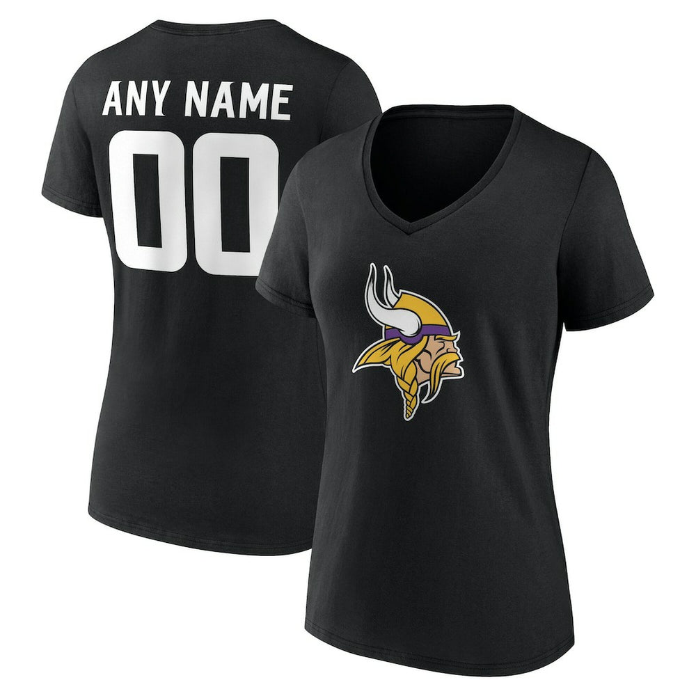Minnesota Vikings Women's Team Authentic Personalized Name & Number V-Neck T-Shirt Black