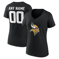 Minnesota Vikings Women's Team Authentic Personalized Name & Number V-Neck T-Shirt Black
