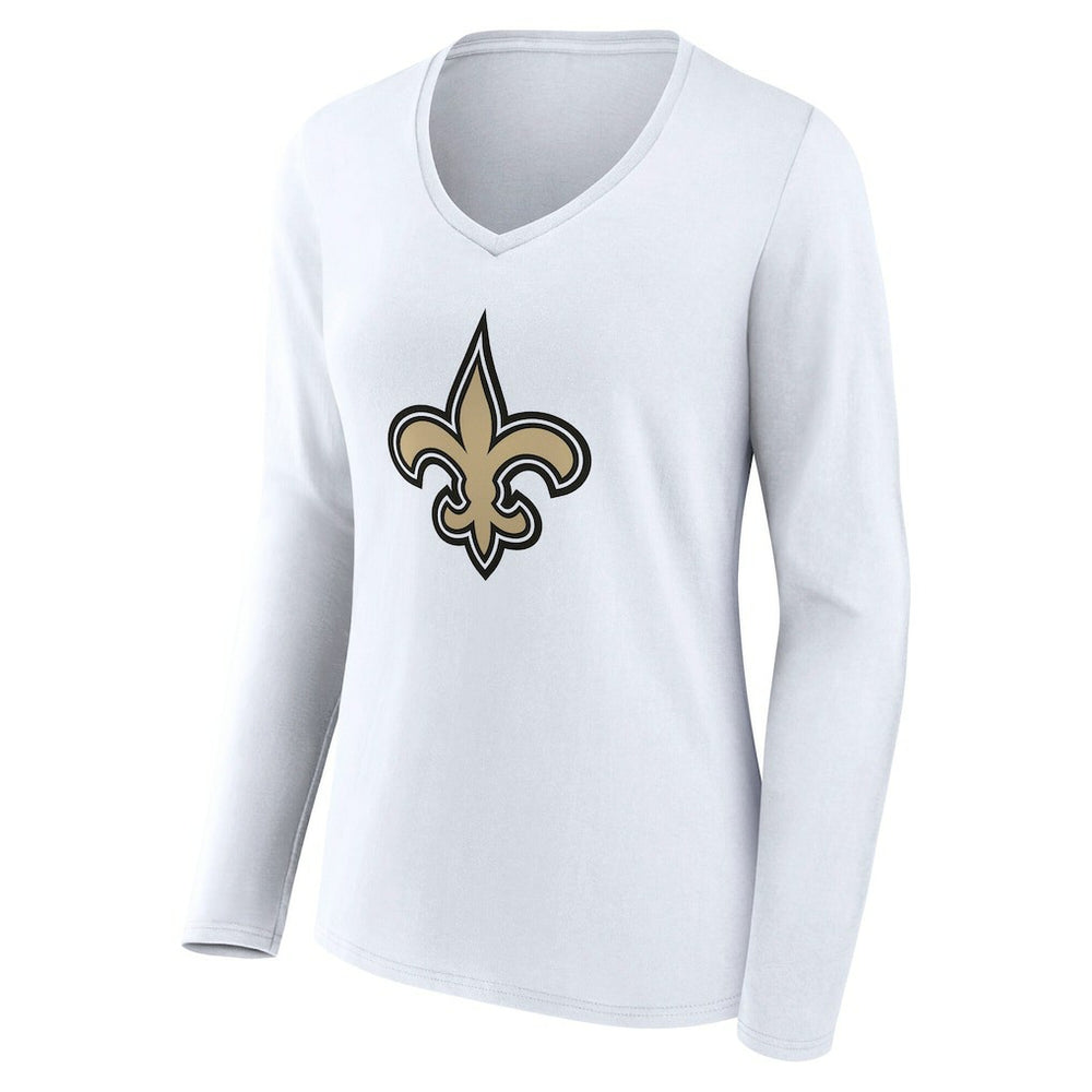 New Orleans Saints Women's Team Authentic Personalized Name & Number Long Sleeve V-Neck T-Shirt White