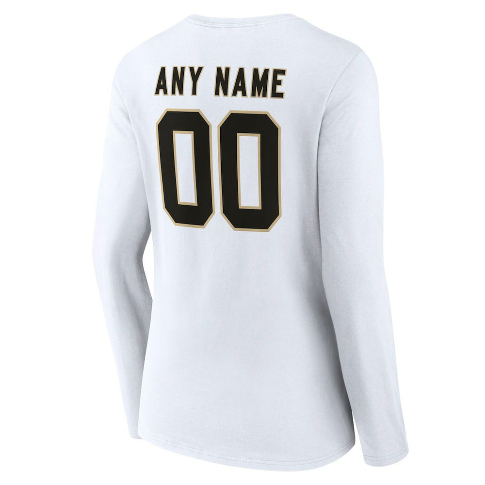 New Orleans Saints Women's Team Authentic Personalized Name & Number Long Sleeve V-Neck T-Shirt White
