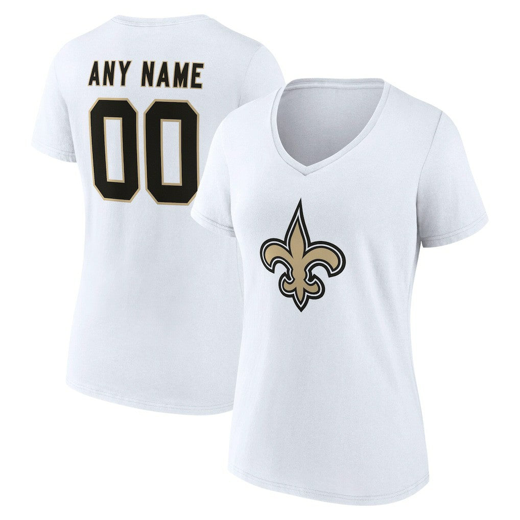New Orleans Saints Women's Team Authentic Personalized Name & Number V-Neck T-Shirt White