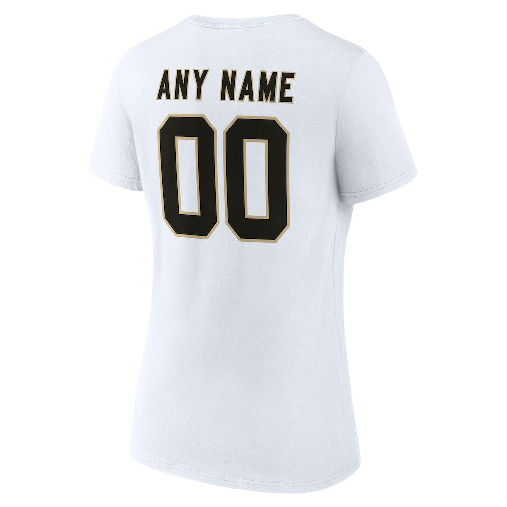New Orleans Saints Women's Team Authentic Personalized Name & Number V-Neck T-Shirt White