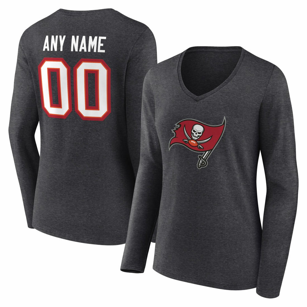 Tampa Bay Buccaneers Women's Team Authentic Personalized Name & Number Long Sleeve V-Neck T-Shirt Charcoal