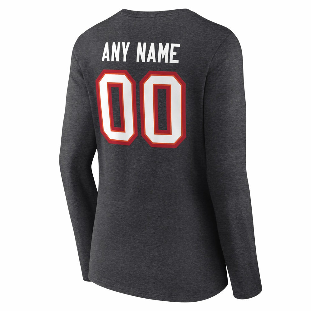 Tampa Bay Buccaneers Women's Team Authentic Personalized Name & Number Long Sleeve V-Neck T-Shirt Charcoal