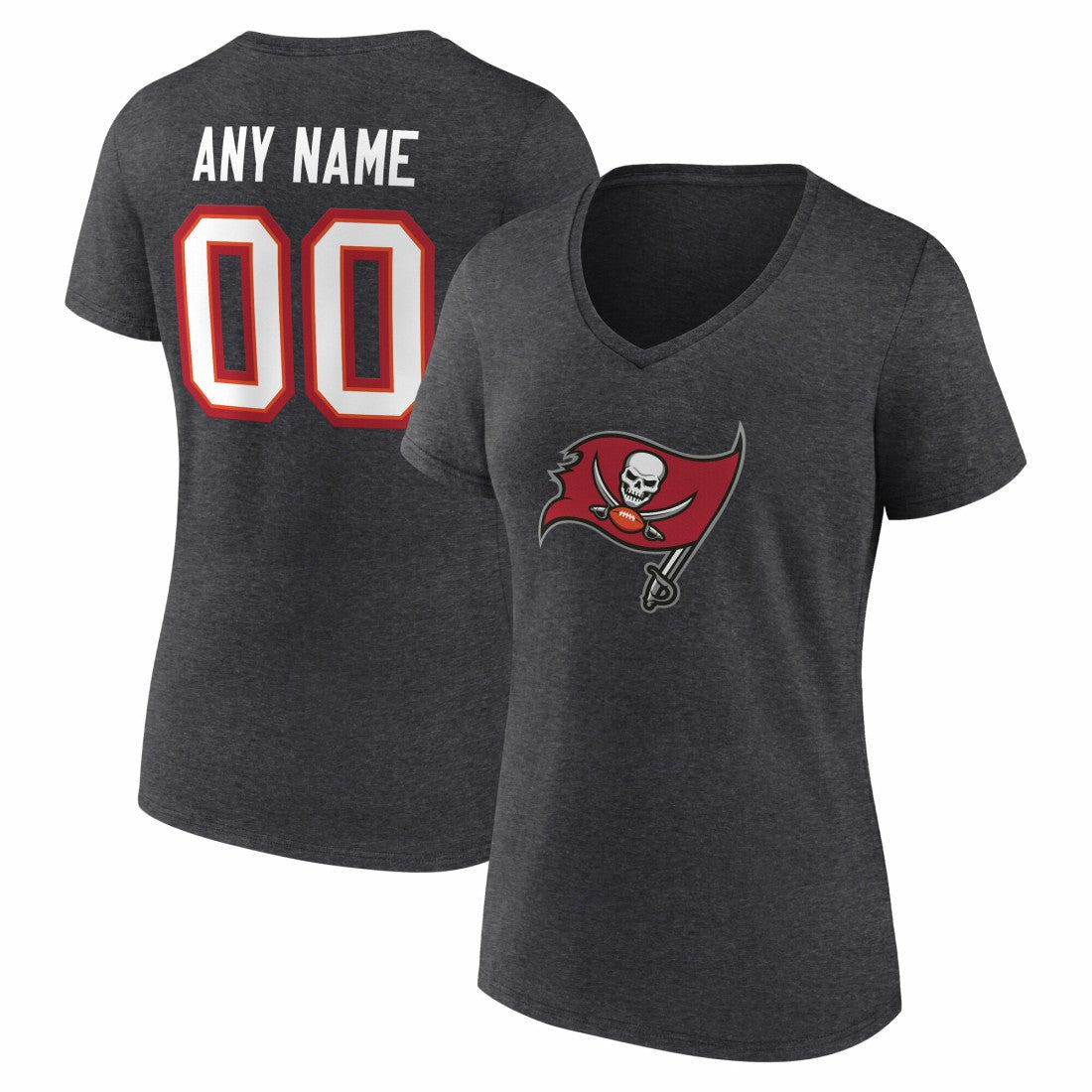 Tampa Bay Buccaneers Women's Team Authentic Personalized Name & Number V-Neck T-Shirt Charcoal