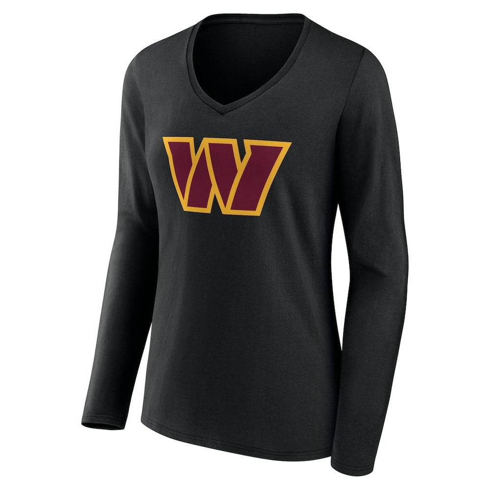 Washington Commanders Women's Team Authentic Personalized Name & Number Long Sleeve V-Neck T-Shirt Black