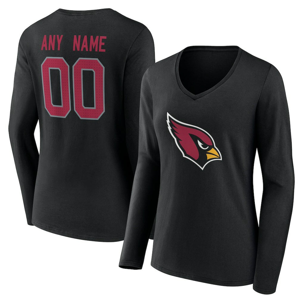 Arizona Cardinals Women's Team Authentic Personalized Name & Number Long Sleeve V-Neck T-Shirt Black
