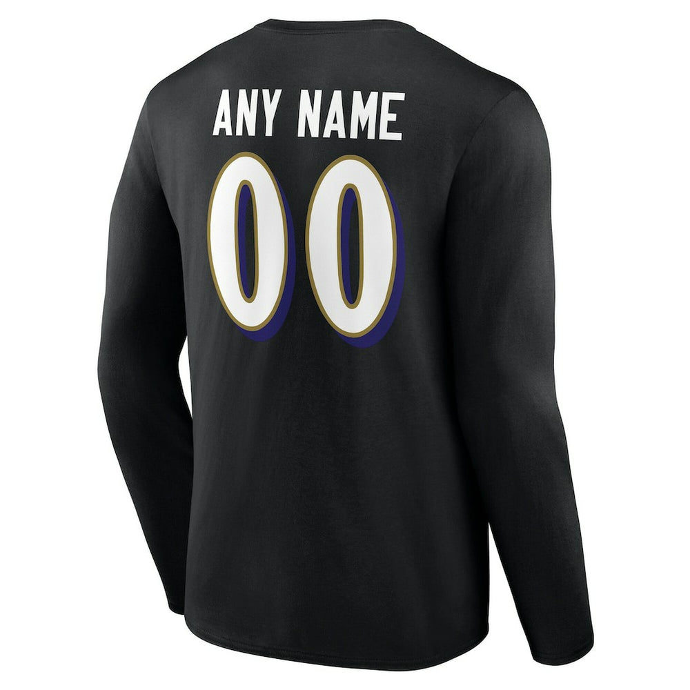 Baltimore Ravens Team Authentic Personalized Name & Number Long Sleeve T-Shirt Black