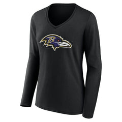 Baltimore Ravens Women's Team Authentic Personalized Name & Number Long Sleeve V-Neck T-Shirt Black