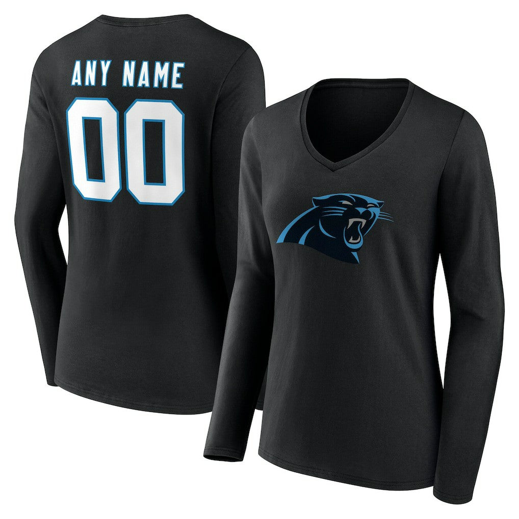 Carolina Panthers Women's Team Authentic Personalized Name & Number Long Sleeve V-Neck T-Shirt Black