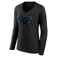 Carolina Panthers Women's Team Authentic Personalized Name & Number Long Sleeve V-Neck T-Shirt Black
