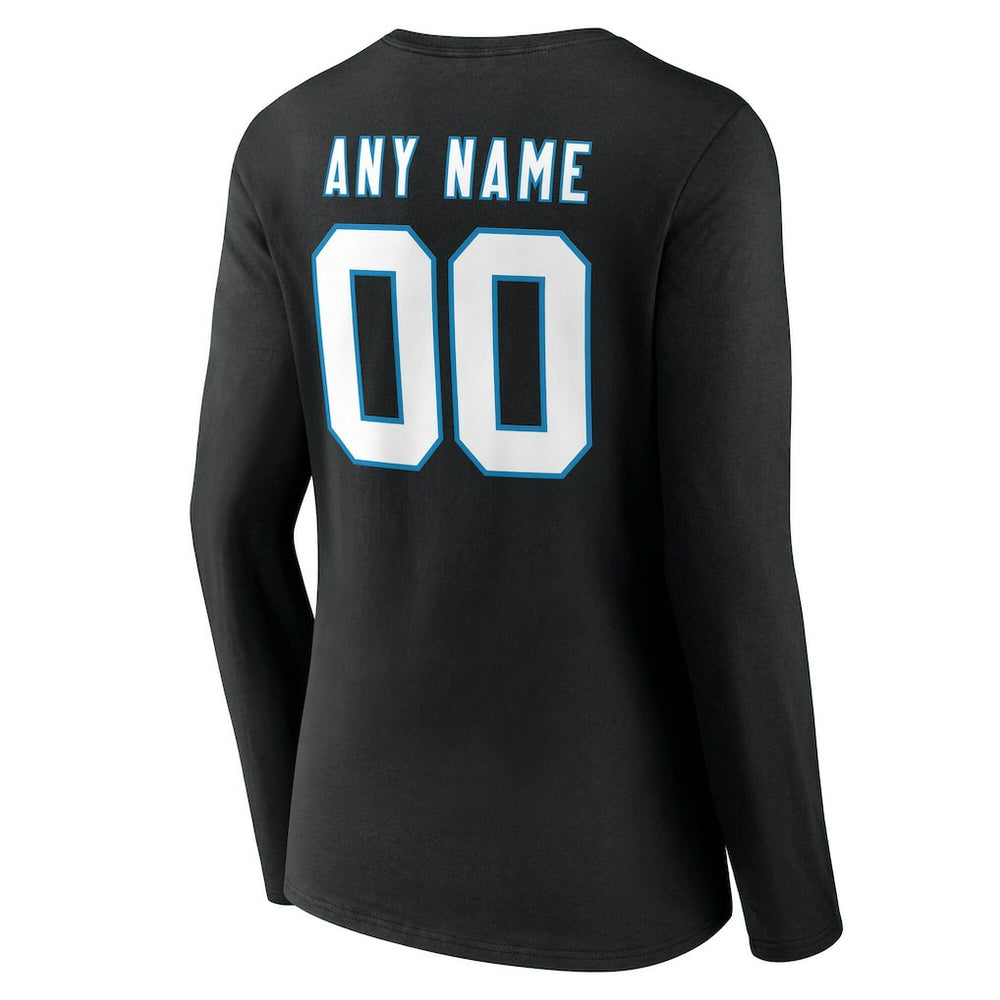 Carolina Panthers Women's Team Authentic Personalized Name & Number Long Sleeve V-Neck T-Shirt Black
