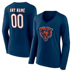 Chicago Bears Women's Team Authentic Personalized Name & Number Long Sleeve V-Neck T-Shirt Navy