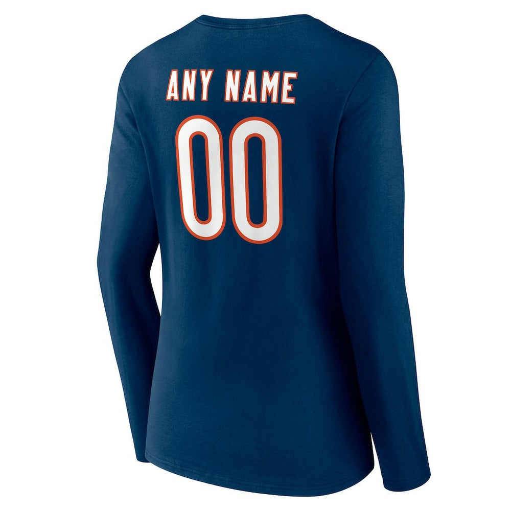 Chicago Bears Women's Team Authentic Personalized Name & Number Long Sleeve V-Neck T-Shirt Navy