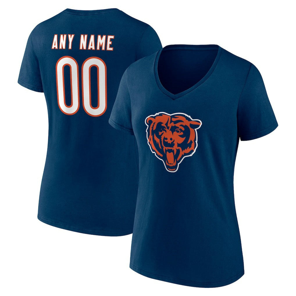Chicago Bears Women's Team Authentic Personalized Name & Number V-Neck T-Shirt Navy